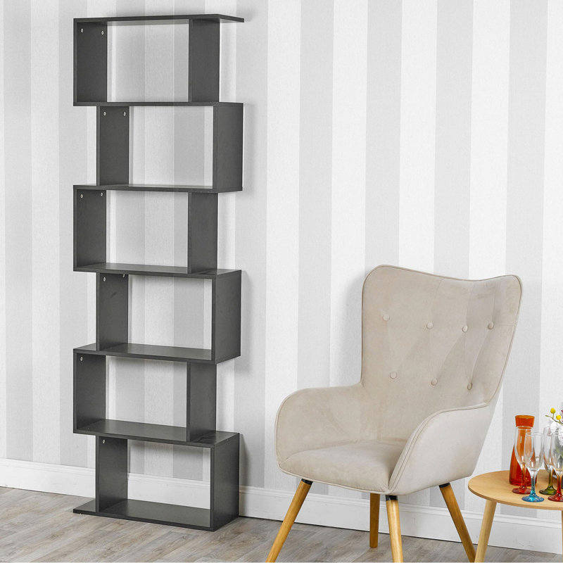 190.5cm H Geometric Bookcase, 190.5cm H x 60cm W x 24cm D, Black