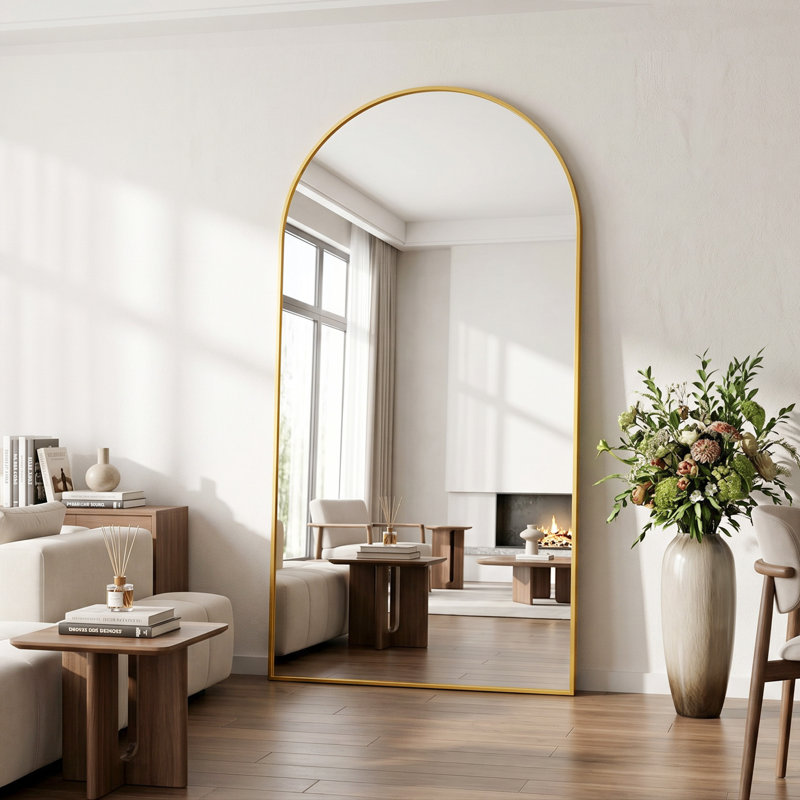 Arched  Metal Oversized Full-Length Mirror, Gold, 76" x 44"