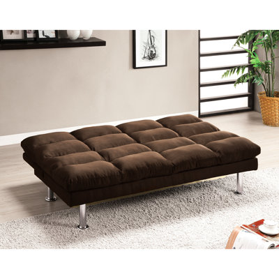 Microfiber Futon Bed In Dark Brown Contemporary Style, Legs And Extra Support, Quick Easy Conversion, 2 Seats - Legged Bed, Support For Smooth Seat