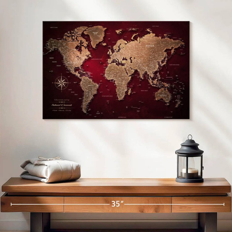 Carte du monde personnalisée punaise marron, H 16 po x l 24 po, Oui