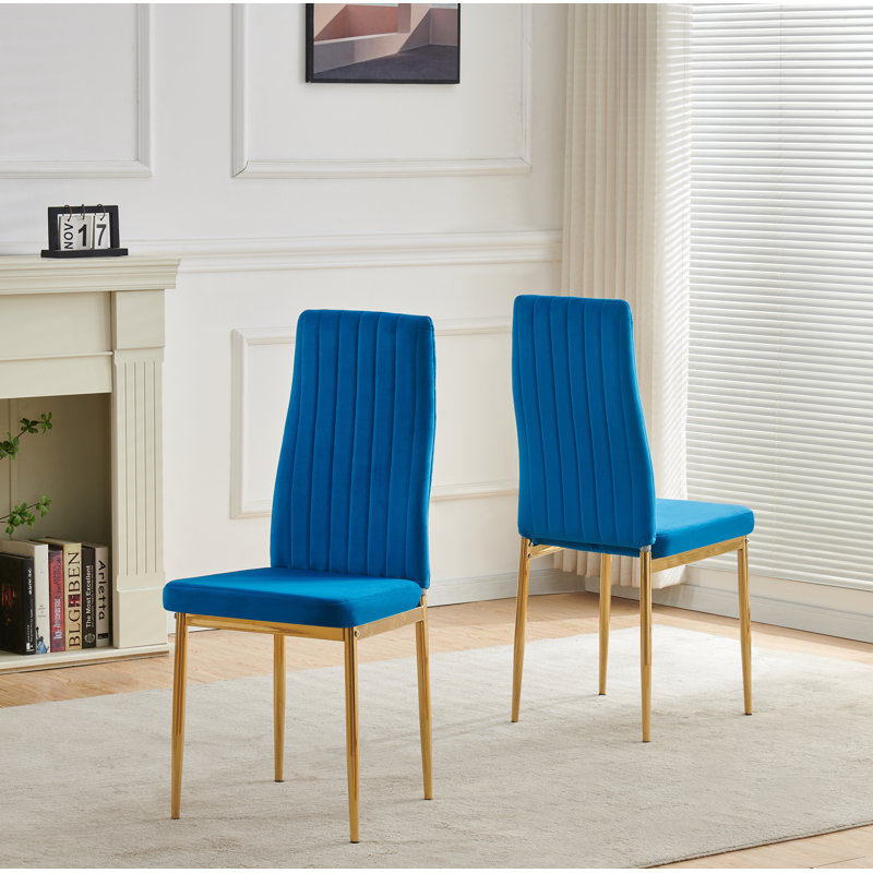 Glitz Velvet Dining Chairs with Gold Legs, Blue