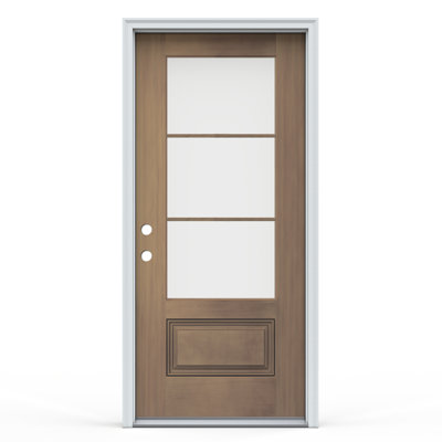 36 in. x 80 in. 3-Lite Clear Glass Warm Toffee Fiberglass Prehung Front Entry Door