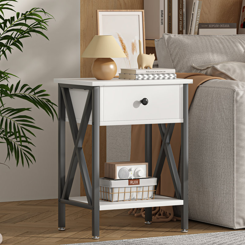 Alameen Nightstand Wood Bedside Table Small Nightstand with Drawer and Shelf for Bedroom, Living Room, Dorm, White