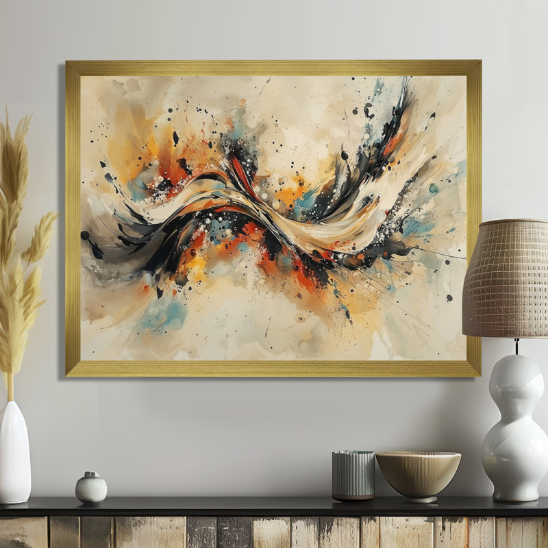 Nykhia - Abstract Wall Art, H 34 po x l 44 po, Avec cadre, Doré