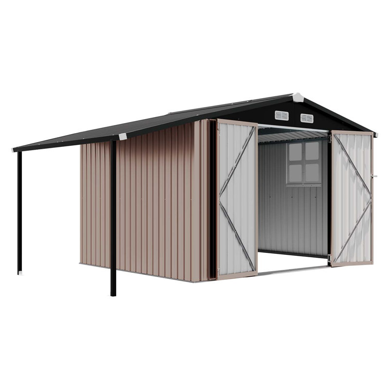 Remise de toit à pignon 2 en 1 l 12,4 pi x P 7,7 pi avec pergola, L 12,4 pi x P 7,7 pi