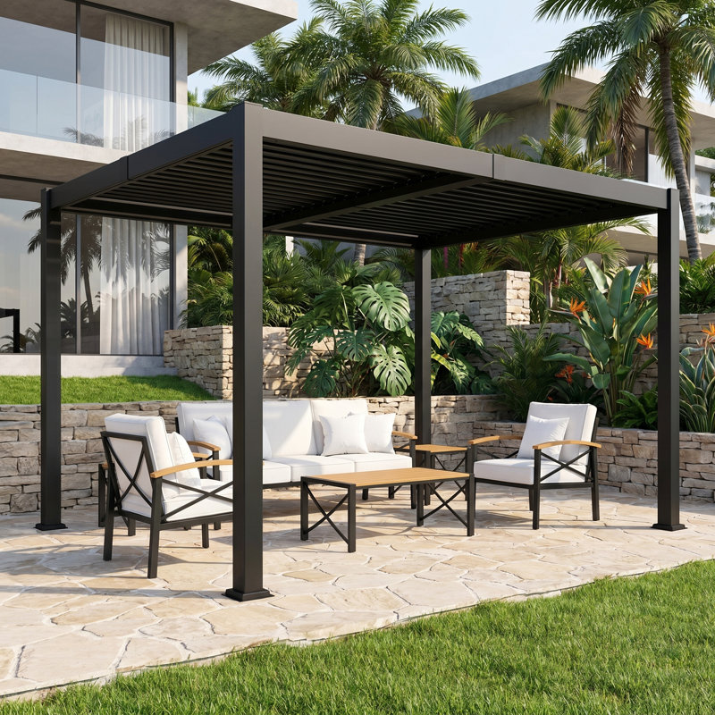 Pergolas en aluminium 10 pi x 12 pi avec persiennes réglables en métal et drainage caché, pergola d'extérieur résistante aux intempéries avec cadre entièrement en aluminium pour la cour, au bord de la piscine
