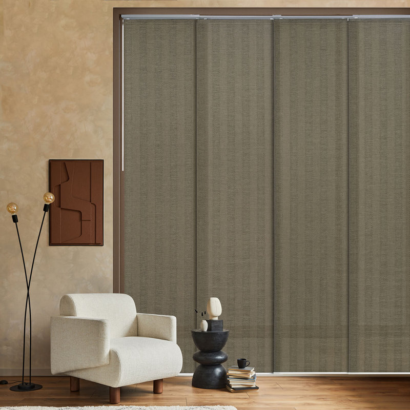 Store sur rail coulissant Sharmaine Artfully-Woven pour portes-fenêtres et cloisons, 45,8"-86" L x 96" H, en séquoia finement travaillé (semi-transparent)