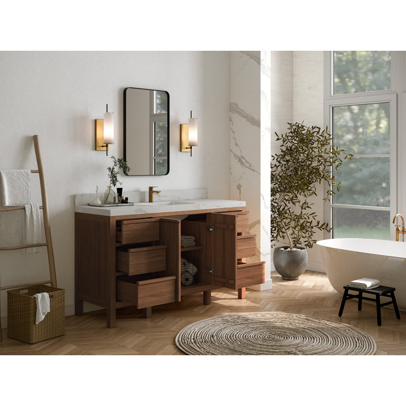 Teck Elizabeth 60 po X P 22 po Meuble-lavabo simple en D naturel foncé avec quartz Cove Edge, Empira