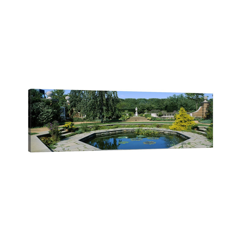 Garden Pond, English Walled Garden, Chicago Botanic Garden, Glencoe 1 Piece Wrapped Canvas Panoramic Wall Art