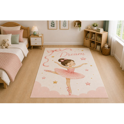 "Ultra Thin" 5' x 7' Dream Ballerina Area Rug for Kids Room, Bedroom, Living Room and Home Office, Soft Low Pile Carpet with Non-Slip Silicone Backing