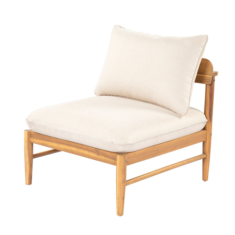 Canapé d'extérieur sans accoudoirs en bois d'acacia Terassi, finition teck clair avec coussin beige
