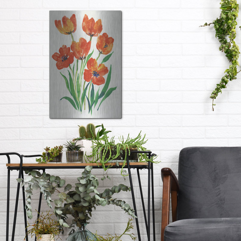 Art mural en métal «Red Tulips in Bloom II» par Tim O'Toole, H 16 po x l 12 po