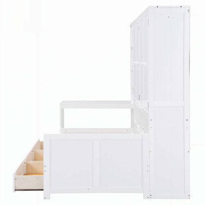 Multi-functional Daybed with Three Drawers, Integrated Cabinet, Desk and Shelves, Perfect for Modern Living and Space Optimization