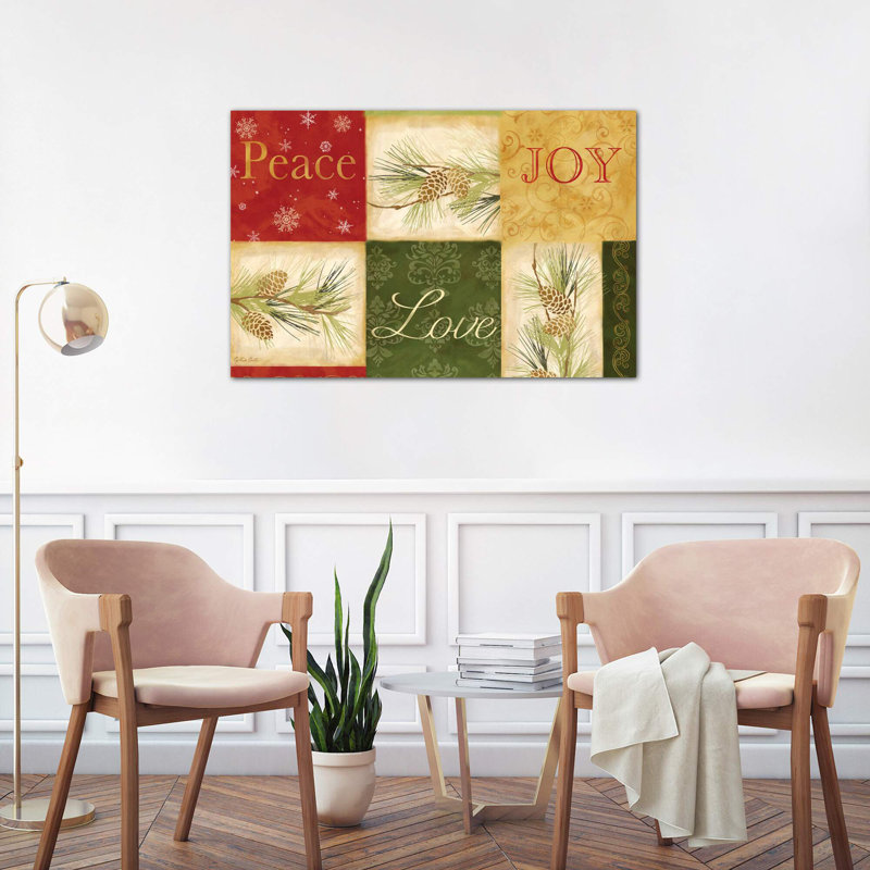 Peace Love Joy Pinecones by Cynthia Coulter - Wrapped Canvas Print, 66.04 cm H x 45.72 cm W x 1.91 cm D