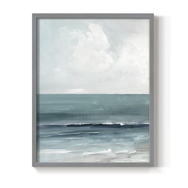 Teal Seas I Framed Print - Solid Wood, Grey, 30" H x 24" W