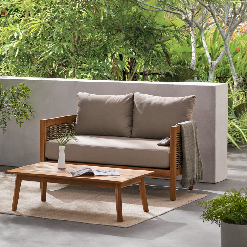 Kade 2 - Person Outdoor Seating Group with Cushions, Canvas Taupe, Teak