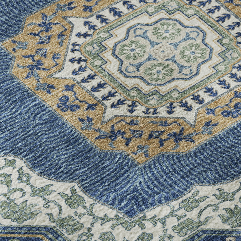 Tapis traditionnel lavable à la machine Premium, Marine, 1 pi 8 po x 2 pi 6 po