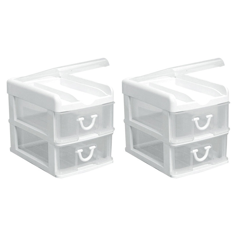 Mini-organisateur de bureau 2 tiroirs avec plateau rabattable Grace Living, blanc (paquet de 2)