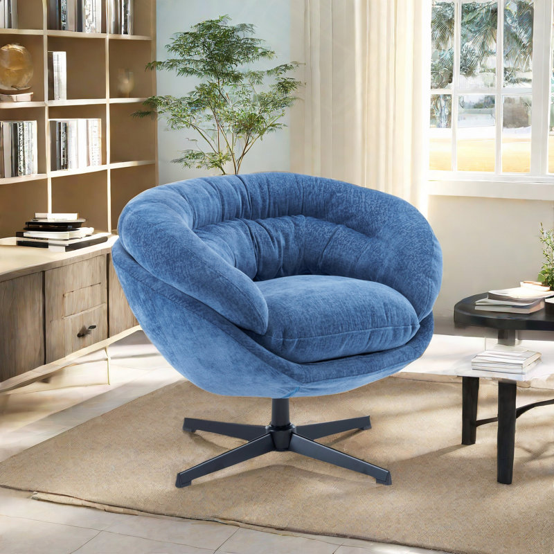 Fauteuil d'appoint pivotant rembourré, Chenille bleue marine