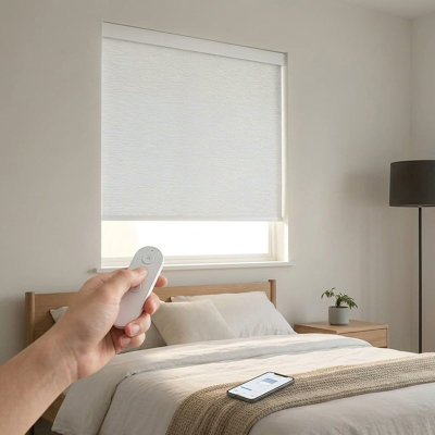 Motorized Blackout Roller Shade with Matter Smart Motor, 35 Inch Wide x 72 Inch Long, Grey