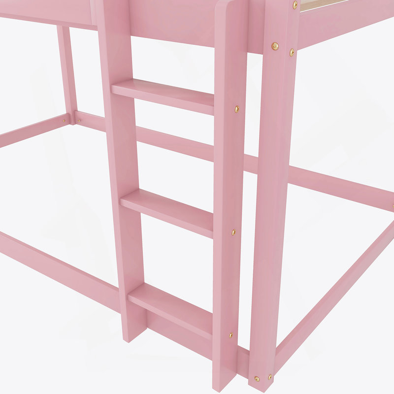Lit superposé bas simple au-dessus d'un lit simple, lit superposé au sol avec échelle, bois massif pour enfants et adolescents, conception compacte et peu encombrante