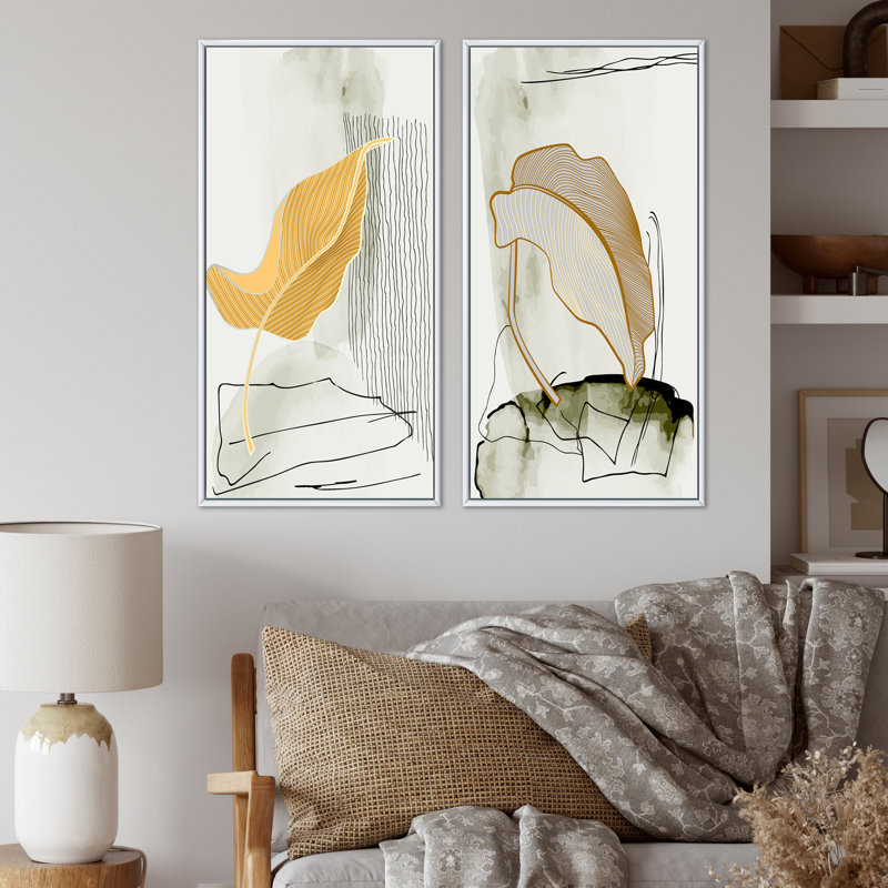 «Trendy Abstracts with Colorful Shapes», ensemble de 2 peintures, H 40 po x l 40 po x P 1,5 po, Cadre blanc