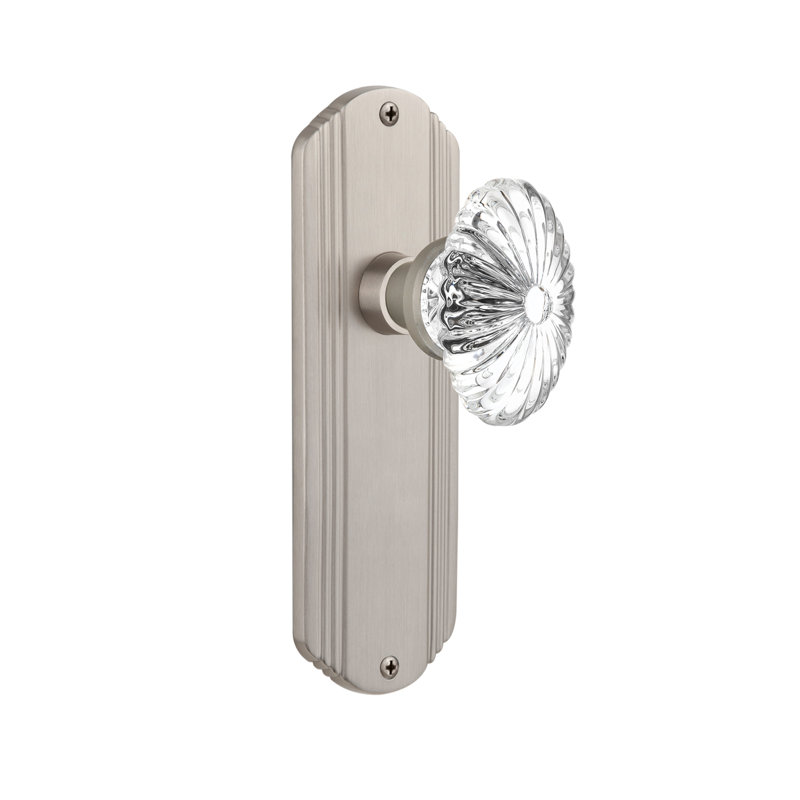 Plaque décorative avec bouton de porte ovale en cristal cannelé, 2 3/8, Nickel satiné