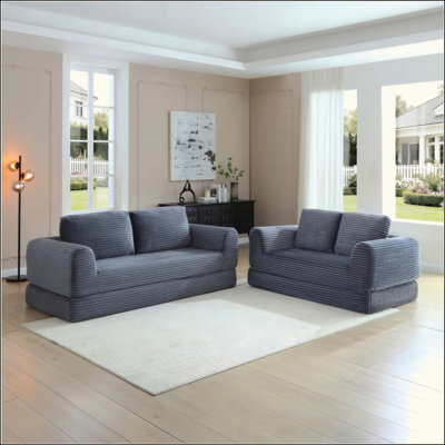 Canapé-lit convertible 2-en-1 pliable, canapé-lit en velours côtelé moderne avec 2 * oreillers, ensemble de canapé-lit modulaire sans dossier avec lit escamotable, canapé-lit pliant pour le salon