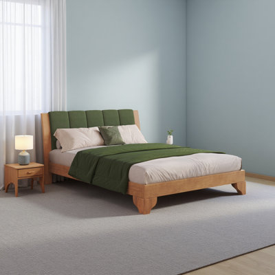 Premium Pine Wood Bed Frame,Bed Frame With Headboard Included,Mid Century Modern Bed