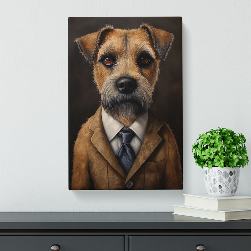 Border Terrier In A Suit Painting No.4 - Wrapped Canvas, 60cm H x 40cm W x 3cm D