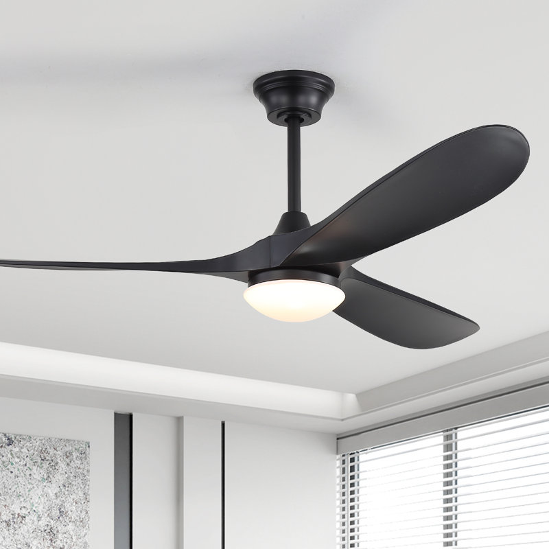 Bartling 60-Inch 3-ABS Blade Modern Ceiling Fan With Light and Amazon Alexa/Voice/Remote/APP Control（Black）, Black Blade