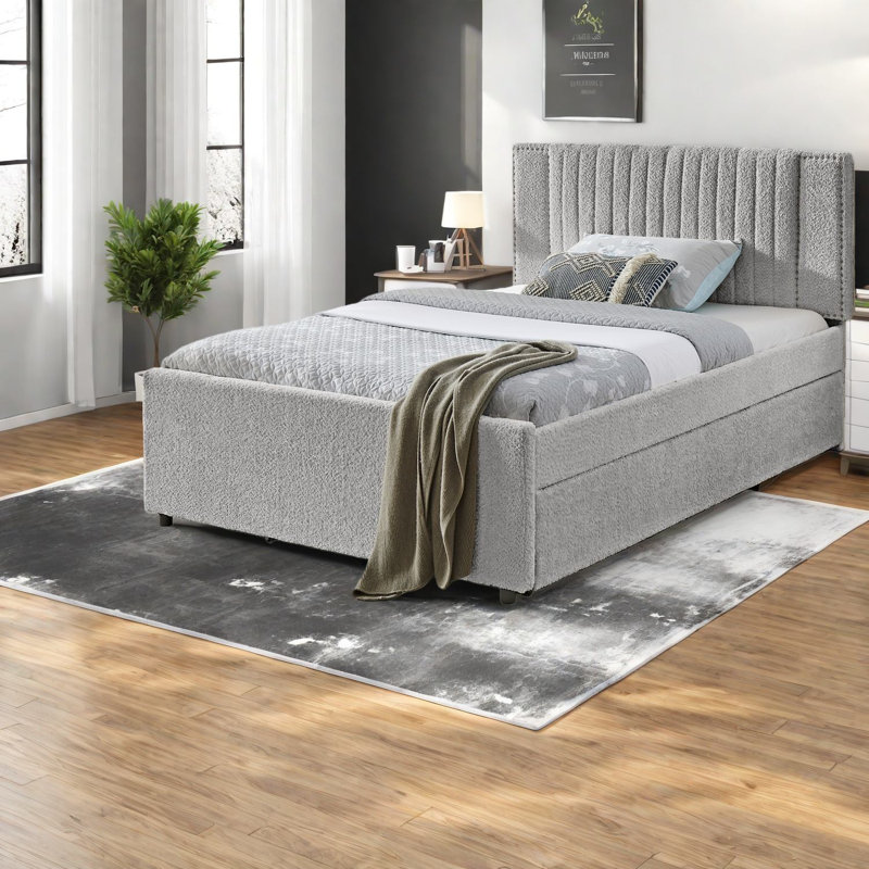 Storage Extendable Beds, Grey Chenille Modern Daybed For Small Home
