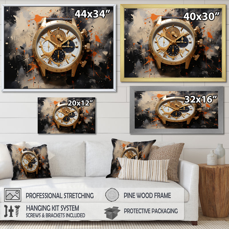 Minimalisme, montre de luxe I sur toile, H 12 po x l 20 po x P 1 po, Cadre doré simple