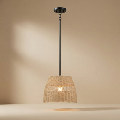 Ester Pendant Lamp (Rattan Shade, Black Metal)