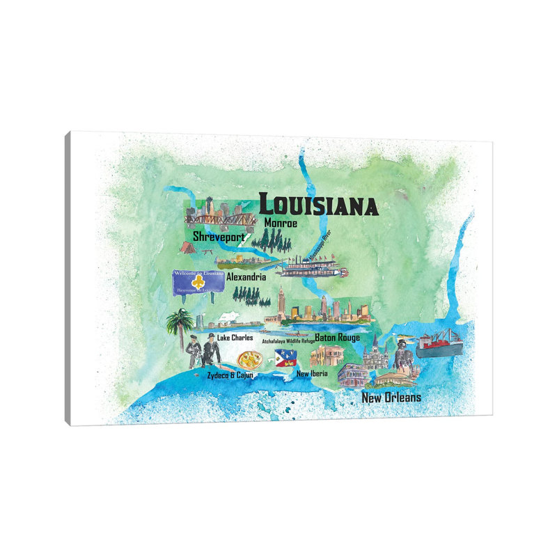 Affiche de voyage illustrée «The USA, Louisiana» par Markus And Martina Bleichner - impression sur toile tendue