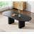 Extendable Dining Table Set, Rustic Oval Dining Room Table & Velvet Dining Chairs with Wood Leg, 62.99" -78.74" Dining Table and Chairs Set, Modern Dining Table Set-1348664879-1348664878