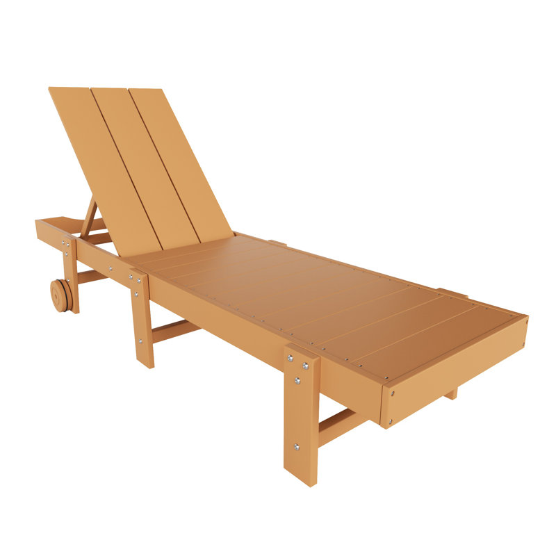 Joubert 77.6" Long Outdoor All-Weather Poly Reclining Single Chaise, Teak