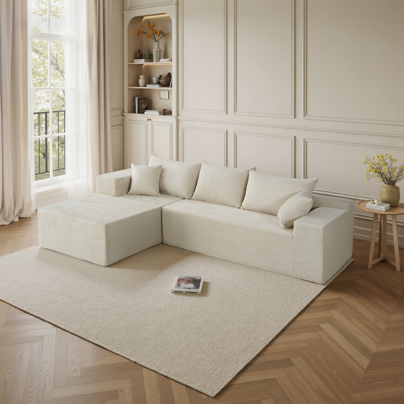 2 - Piece No Assembly Required Upholstered Sectional, Free Combination Cloud Sofa with L-Shape Chaise, Beige