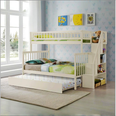 Lit superposé simple au-dessus de l'escalier avec lit gigogne et rangement, crème, coffre-fort et peu encombrant pour les chambres d'enfants