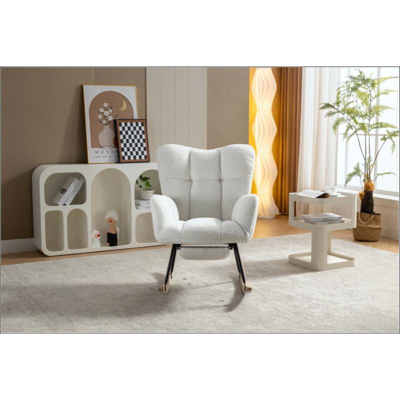 Chaise berçante en tissu Teddy, Ivoire ivoire