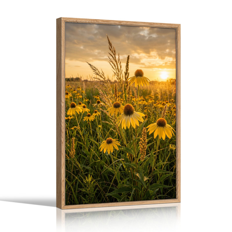 Ensemble de 1 tableau sur toile représentant un champ au coucher du soleil, H 24 po x l 18 po, Naturel