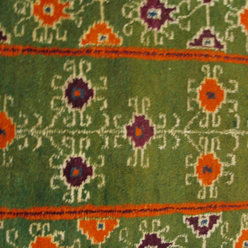 Rare Green Color Tribal Geometric Design Antique Indian Agra Hallway Runner Rug