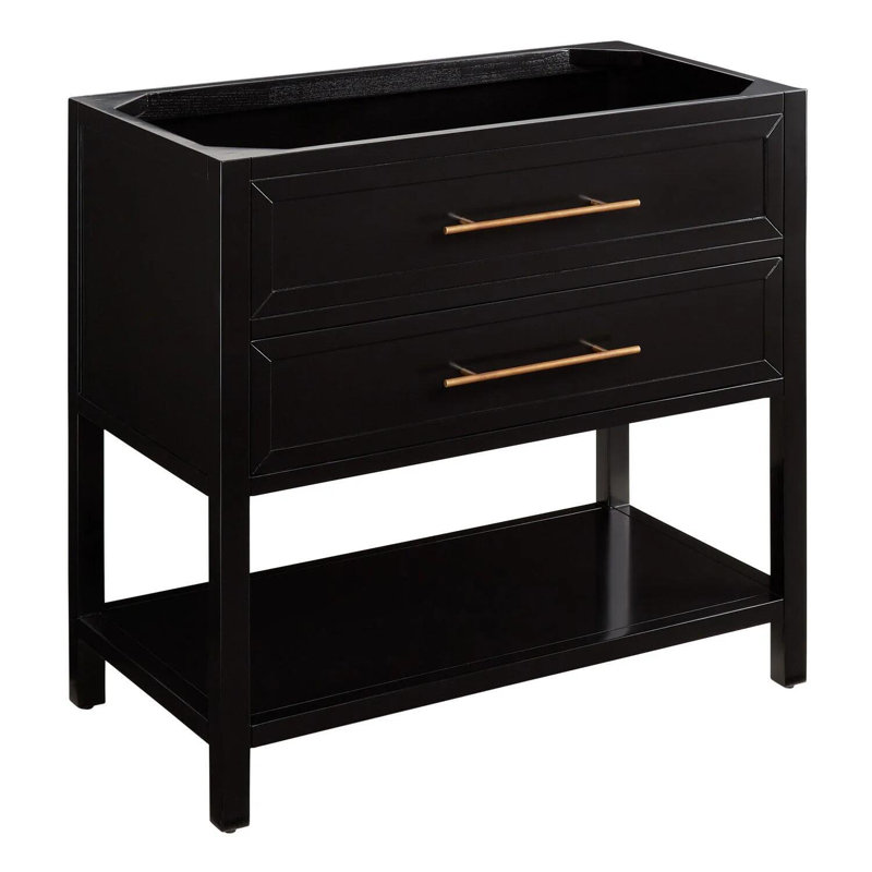 36" Robertson Single Bathroom Vanity Set with Rectangle Undermount Sink, Single Hole, Feathered White Quartz, Black