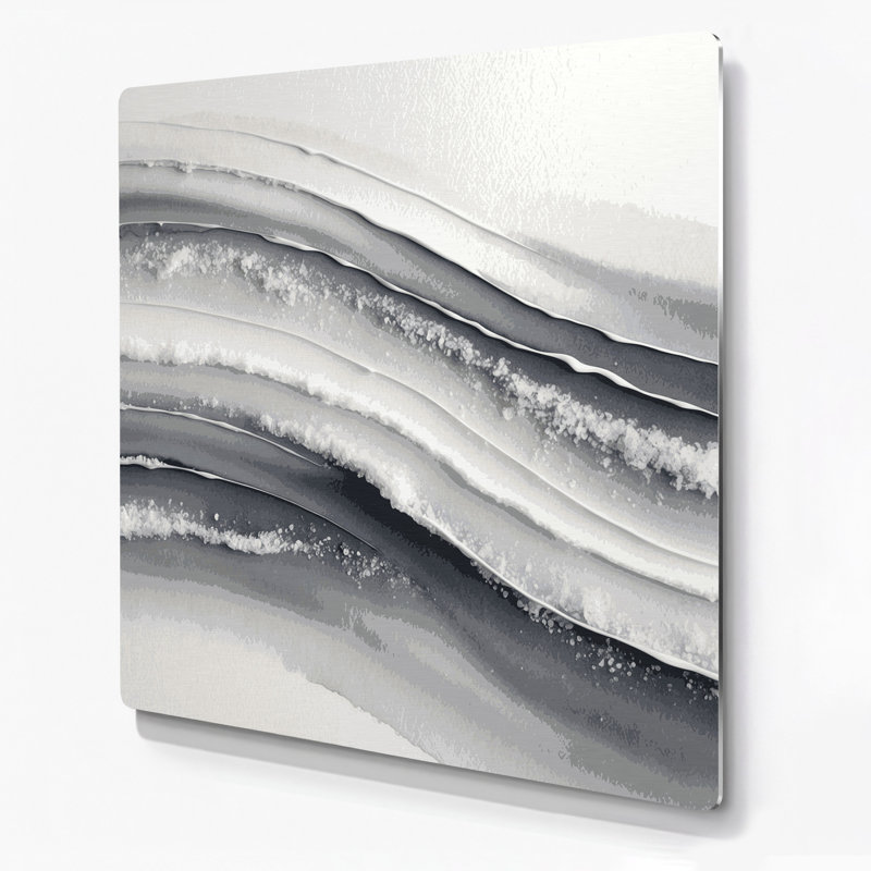 Art mural horizontal gris rayé gris et blanc en métal, H 8 po x l 8 po