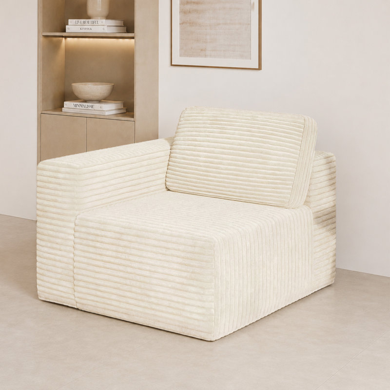 1 Seater Corduroy Sectional, Beige