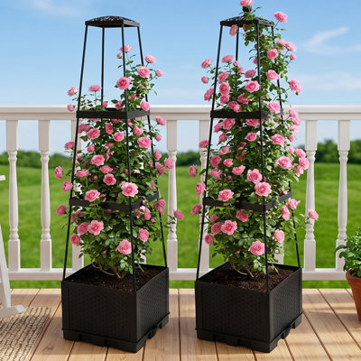 Boîte de 2 pots à fleurs surélevés pour jardin avec tomates et treillis, cage à tomates 44,8 po avec treillis trapézoïdal