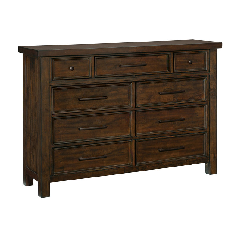 Commode classique transitionnelle de 9 tiroirs avec meubles de chambre à coucher à finition brune 1pc (inclut la commode seulement et non le miroir)