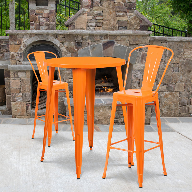 Genece Metal 3-Piece Indoor and Outdoor Bar Set, Orange, 41" H x 30" W x 30" L