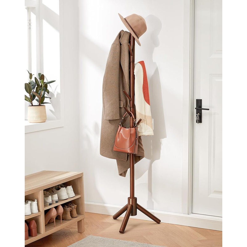 Coat Rack Stand, Wooden Coat Rack Freestanding With 8 Hooks, Coat Tree With 3 Height Configurations For Entryway, Hallway, Bedroom, Office
