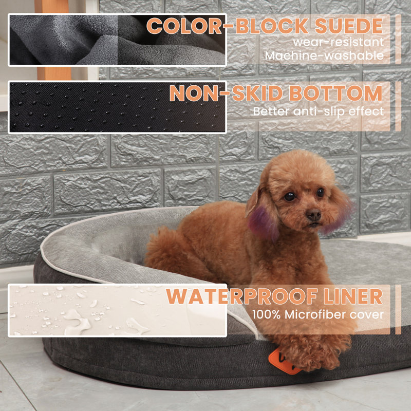 Geordan Oval Orthopedic Memory Foam Pet Bed, 7.2" H x 31" W x 21" D, Gray